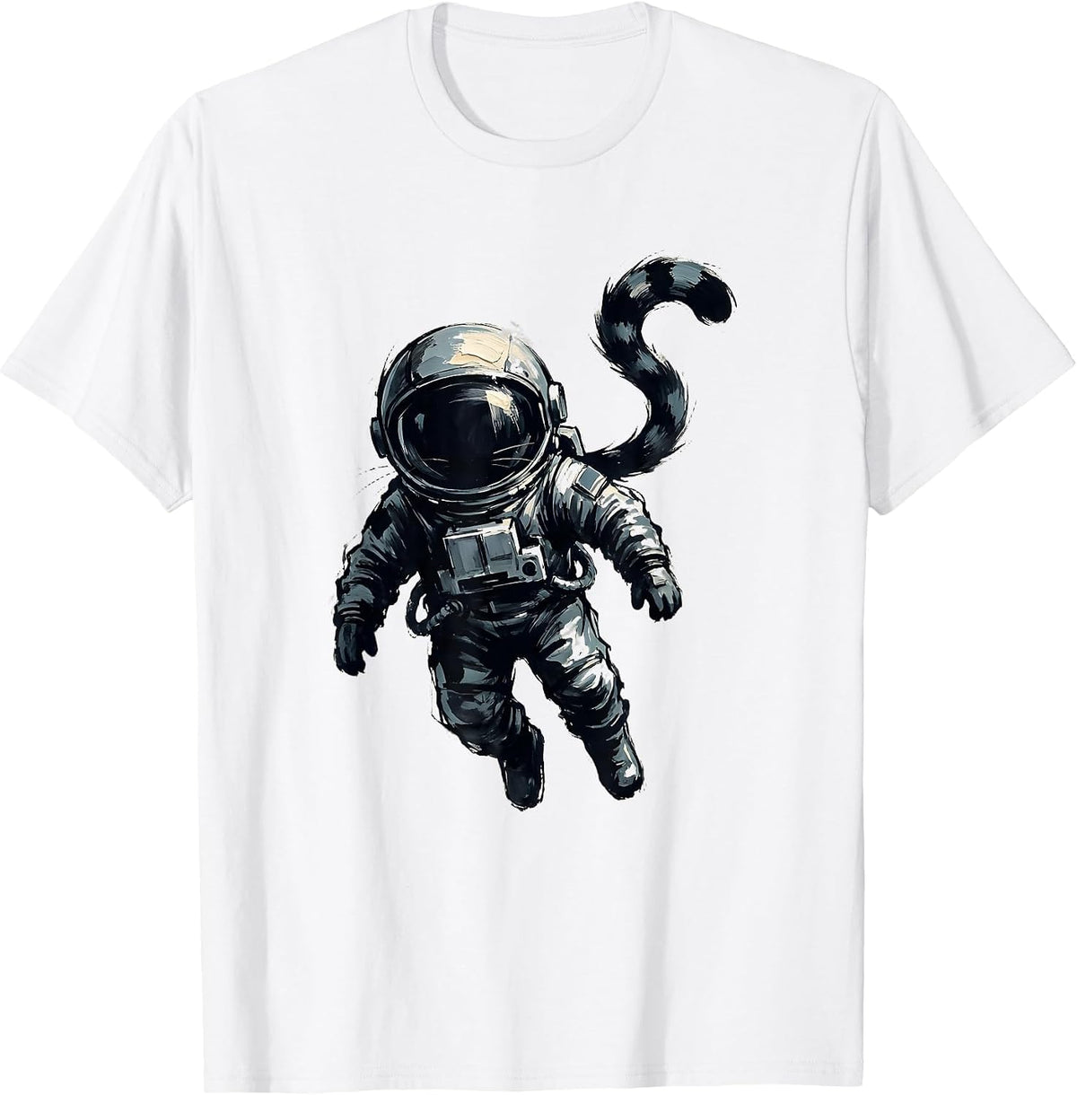 Men's Cat Astronaut Floating in Deep Space Graphic T-Shirt - White