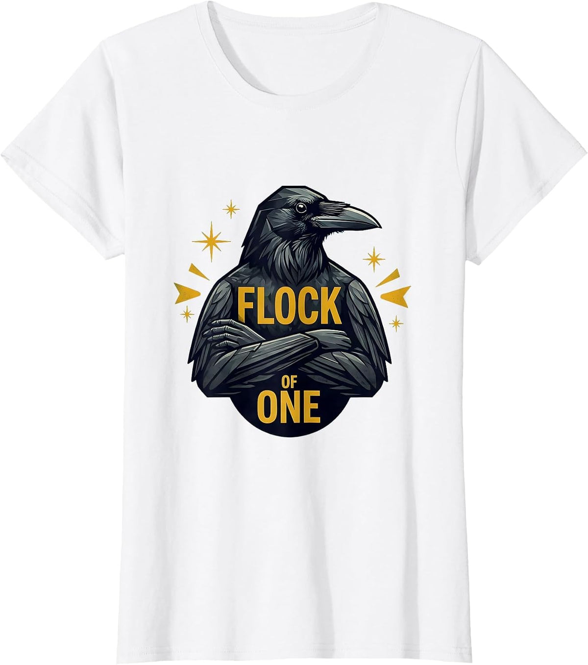 Women's Flock of One Crow Lone Bird Design T-Shirt - White