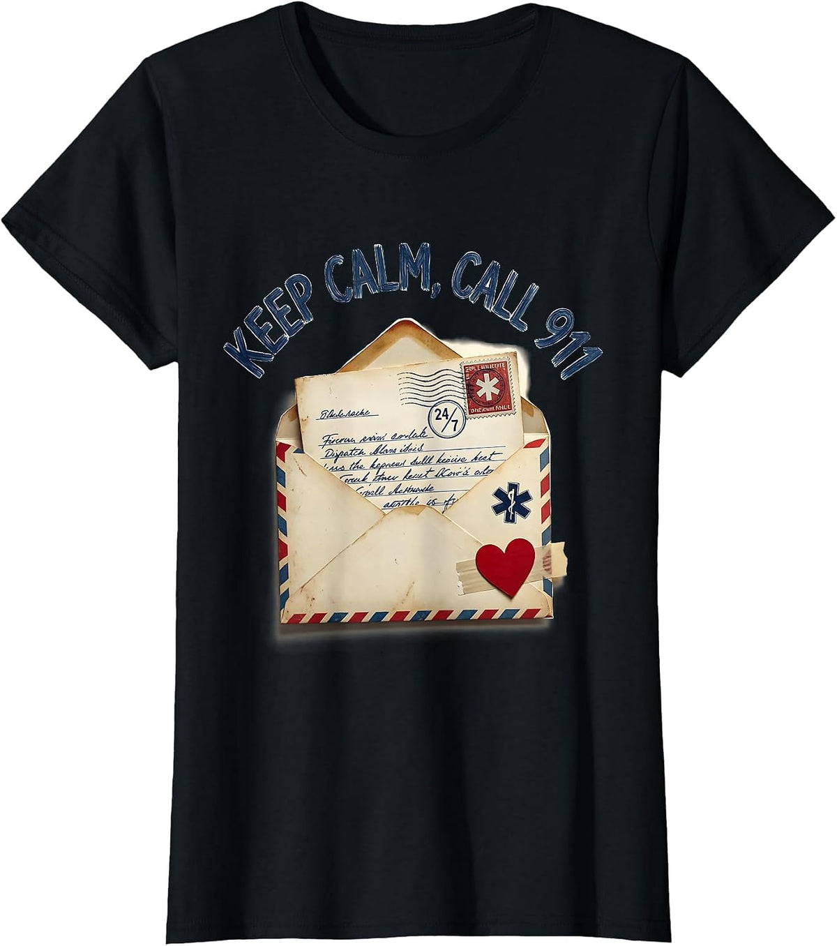 Women's Keep Calm Call 911 EMT First Responder Design T-Shirt - Black