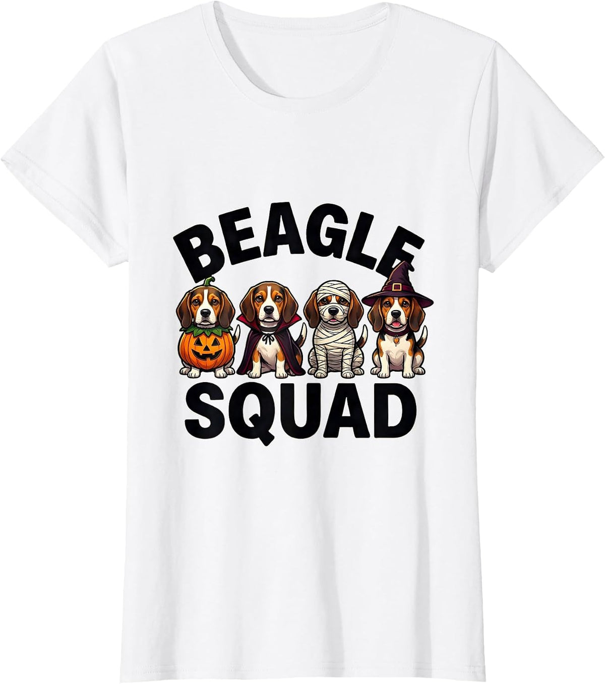 Beagle Squad Cartoon Halloween Dog Breed Squad Costume T-Shirt - White