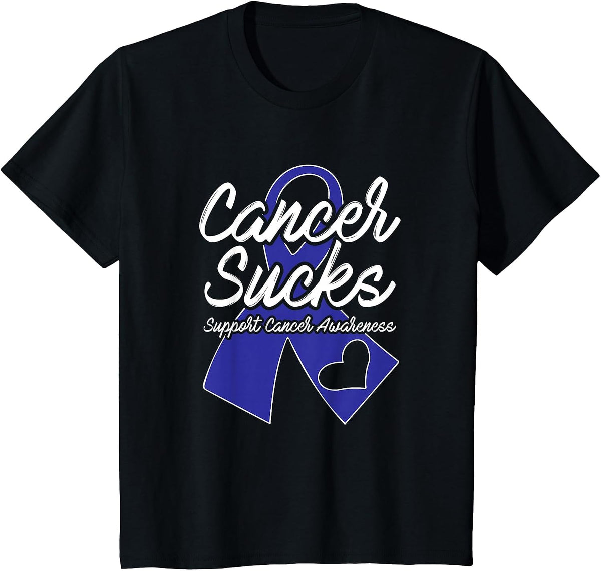 Colon Cancer Sucks Blue Support Ribbon T-Shirt - Black