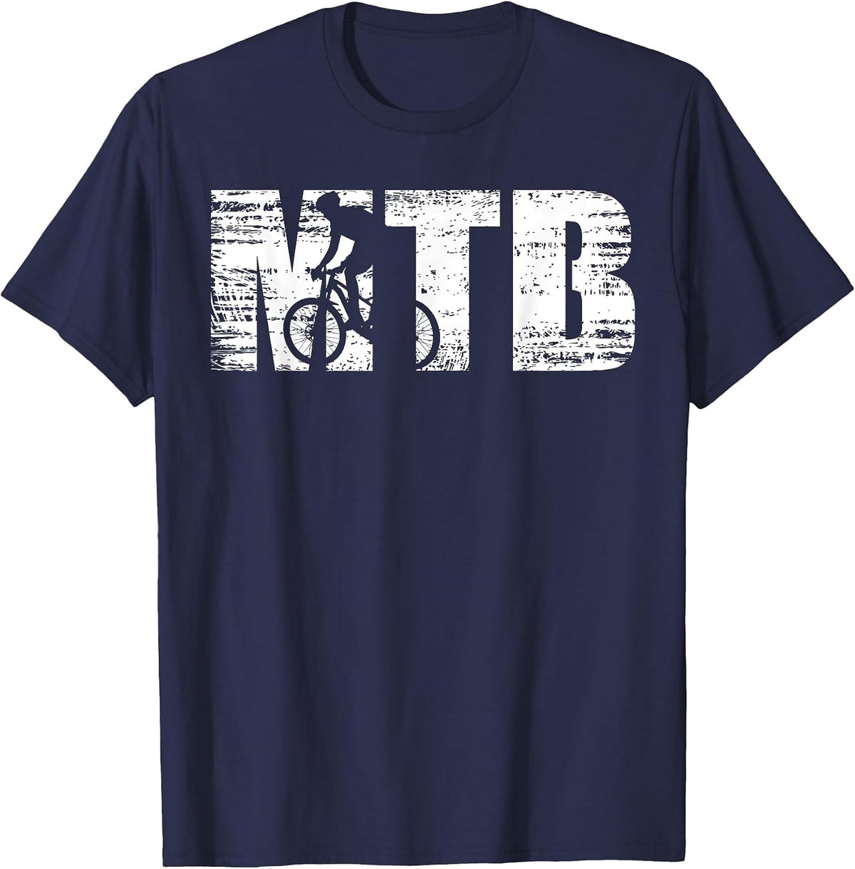 MTB - Distressed Look Mountain Biking for Mountain Bikers T-Shirt - Navy Blue