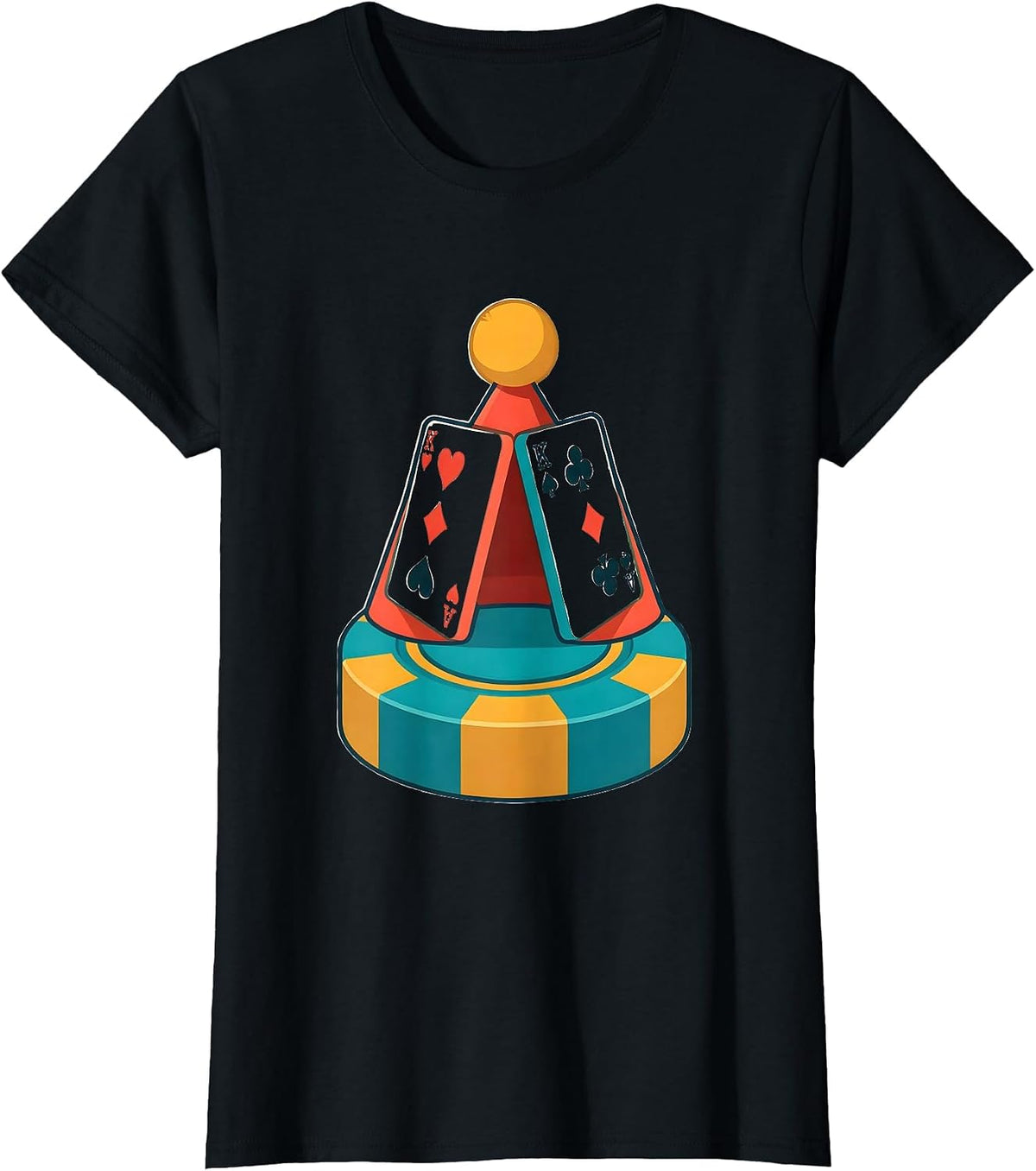 Women's Santa Hat Playing Cards Poker Humor T-Shirt - Black