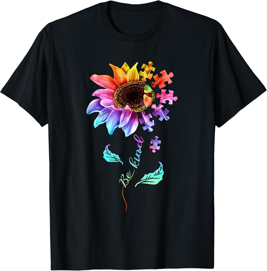 Autism Be Kind Shirt - Autism Flower Be Kind Shirt T-Shirt, Men, Black, Small - As Pictured