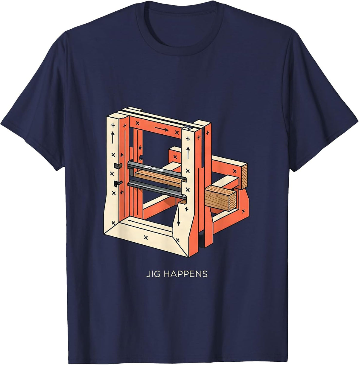 Men's Jig Happens Funny Woodworking Carpenter Dad Humor Gift T-Shirt - Navy Blue