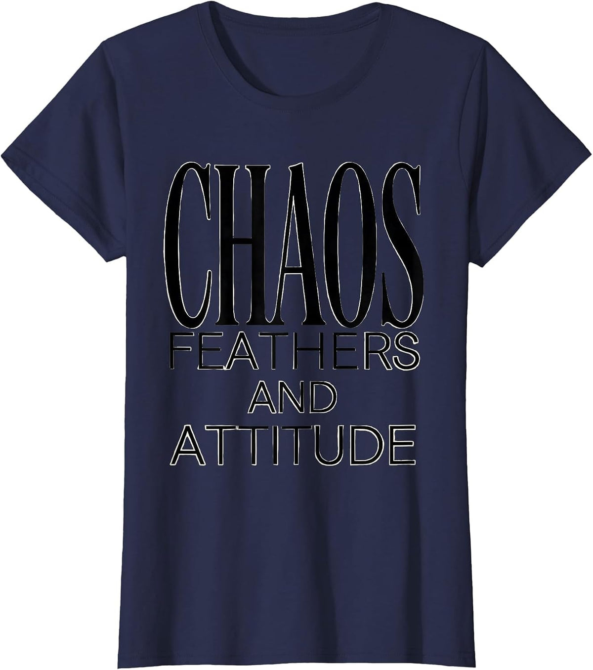 Women's Chaos Feathers and Attitude Crow Design T-Shirt - Navy Blue
