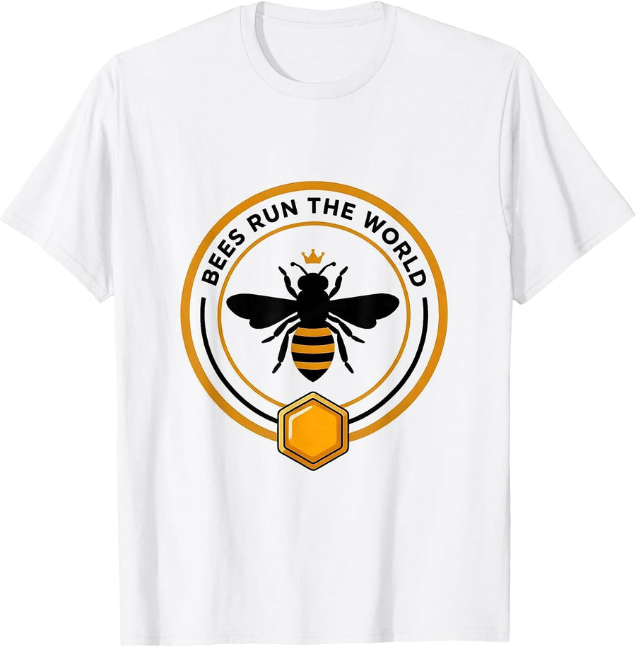 Men's Bees Run The World Bee Lover Design T-Shirt - White