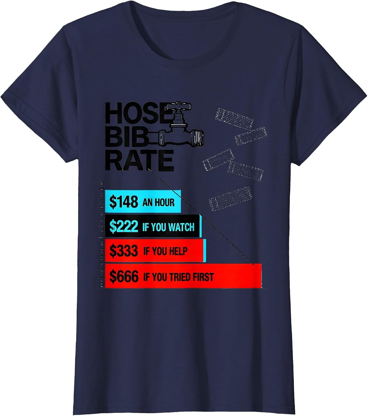 Women's HOSE BIB RATE Funny Plumber Hourly Rate Gift T-Shirt - Navy Blue