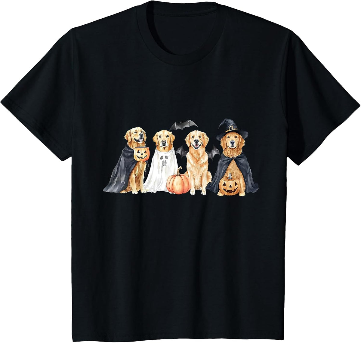 Golden Retriever Dogs Ghost Boo Witch Costume Halloween T-Shirt - Black