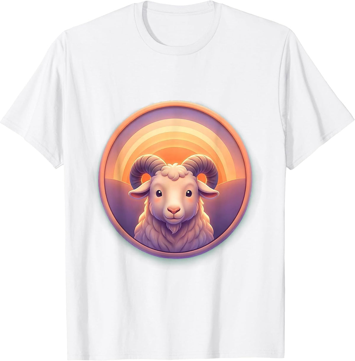 Men's Long-Horned Goat Silhouette Sunset Graphic T-Shirt - White
