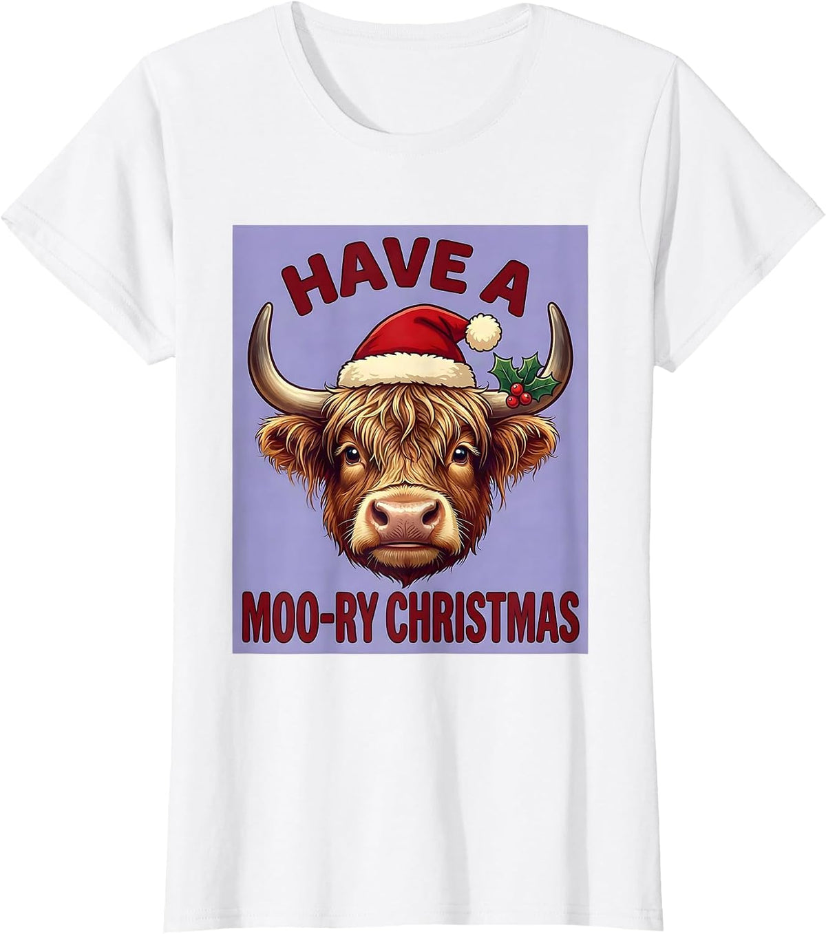 Have A Moo-ry Christmas Cute Kawaii Highland Cow Holiday T-Shirt - White