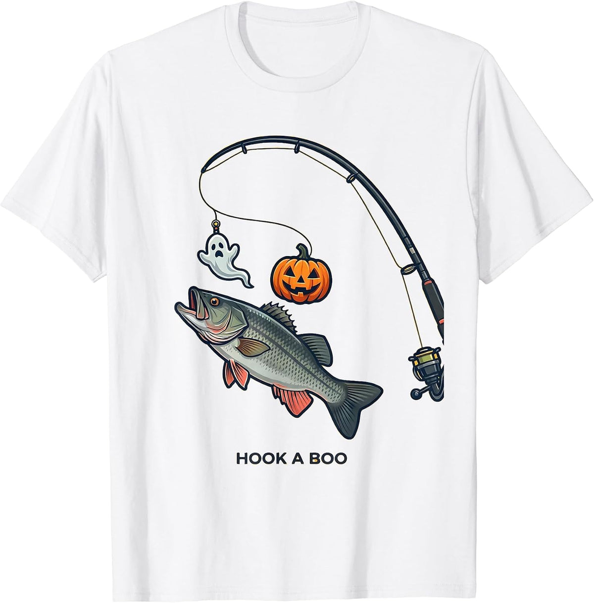 Men's Hook a Boo Flat Vector Halloween Fishing Ghost Lure T-Shirt - White
