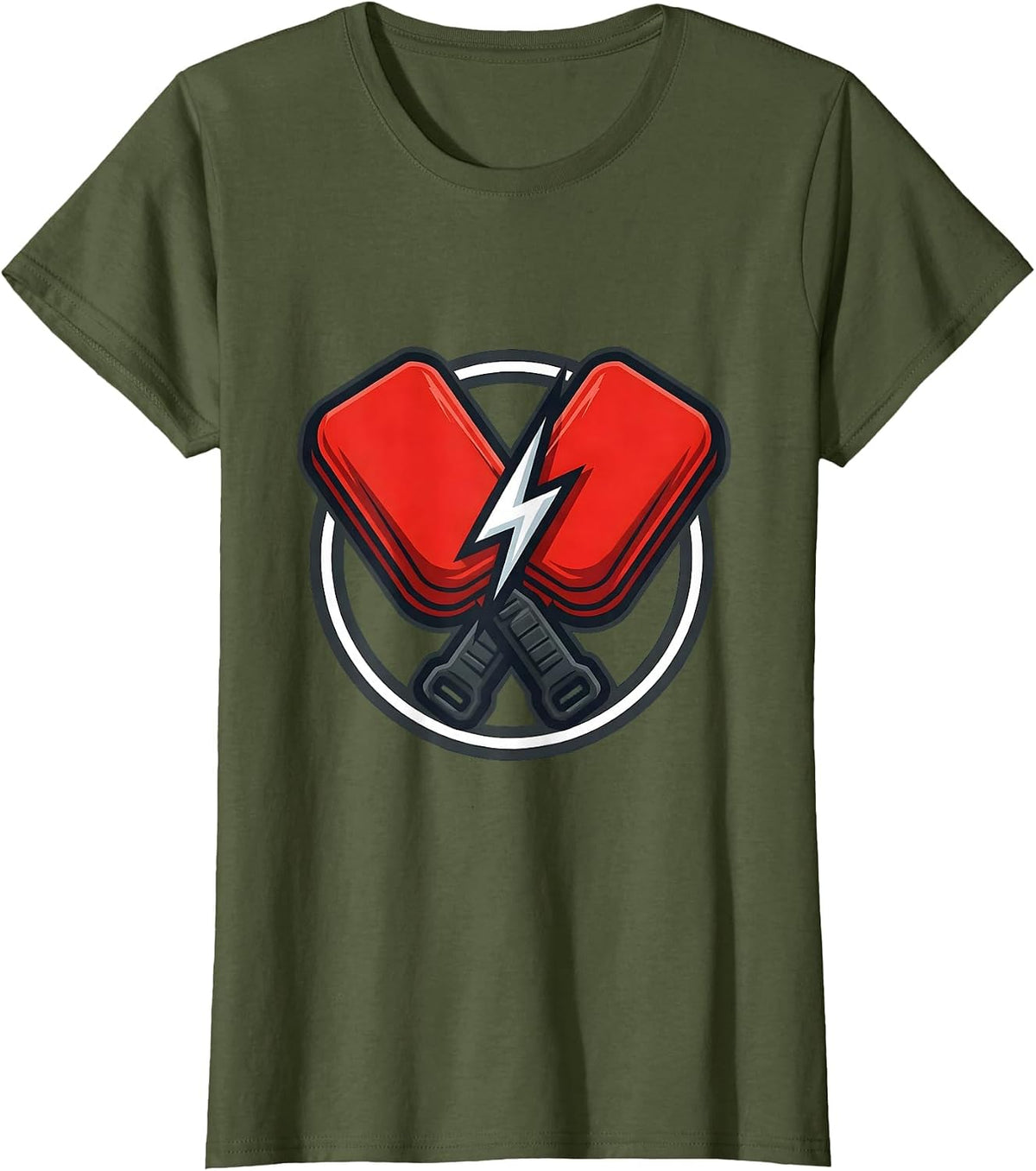Women's EMT Defibrillator Paddles Electric Arc Graphic T-Shirt - Olive Green