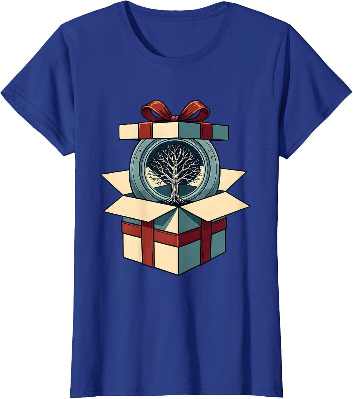 Women's Wrapped Present Skeleton Radiology Tech Christmas Humor T-Shirt - Royal Blue