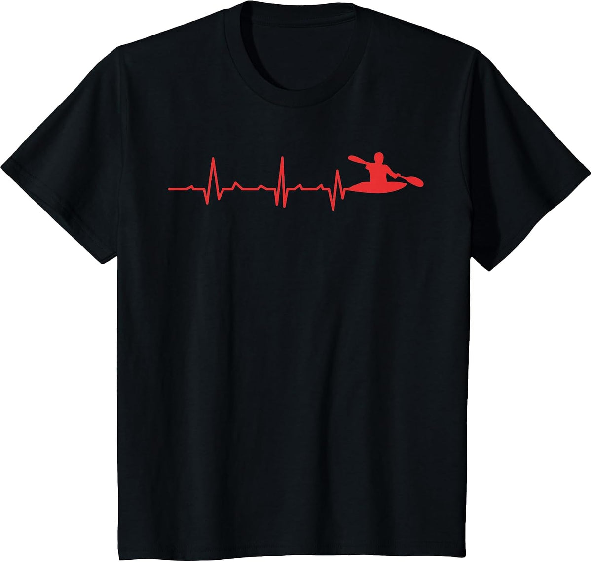 Kayak Heartbeat Line Design for Paddling Fans T-Shirt - Black