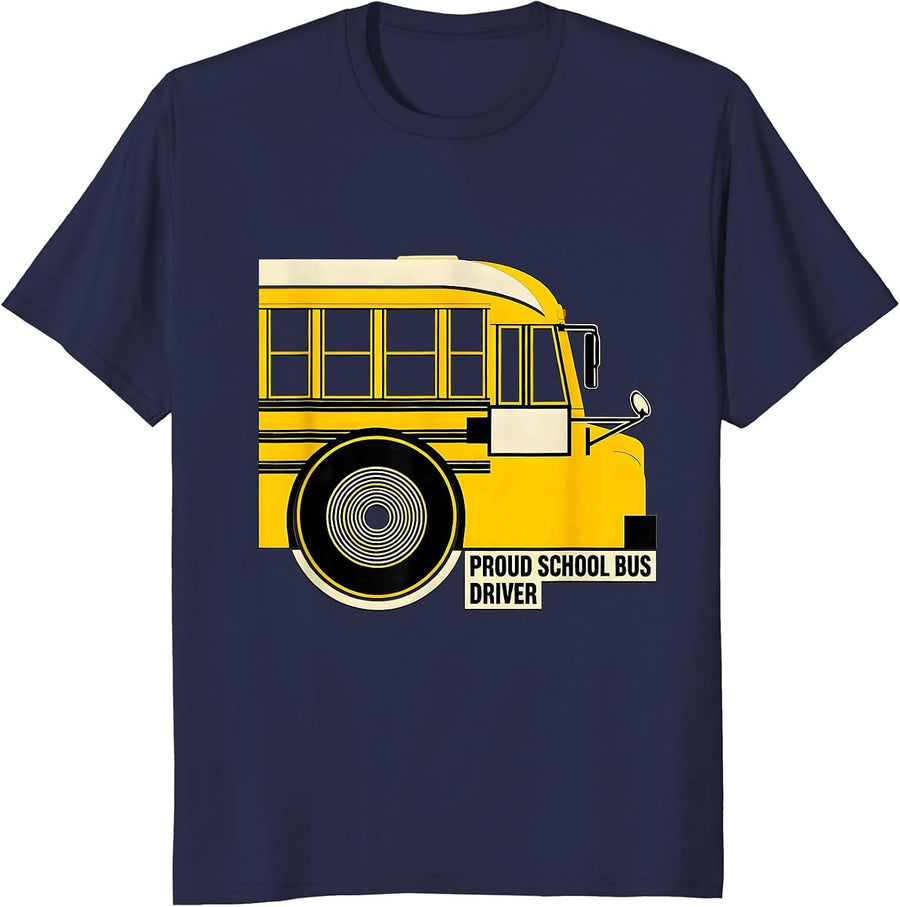 Proud School Bus Driver Stencil Graphic Bus Driver T-Shirt - Navy Blue