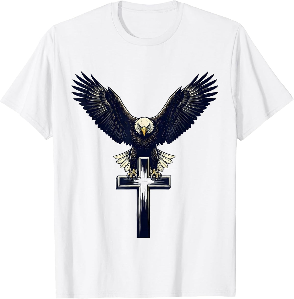 Men's Bald Eagle Clutching Cross Christian Graphic T-Shirt - White