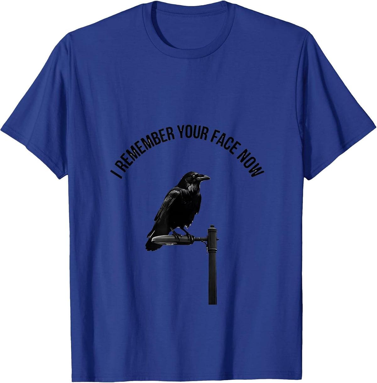 Men's I Remember Your Face Now Minimalist Crow Dark Humor Gothic T-Shirt - Royal Blue