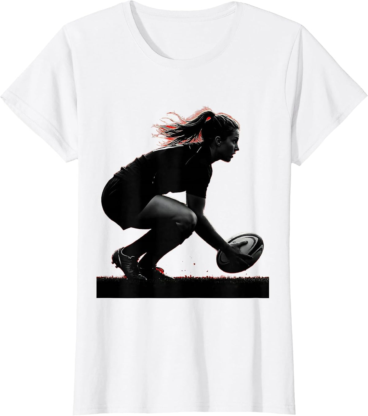 Rugby Scrum Half Crouch Feed Illustration T-Shirt - White