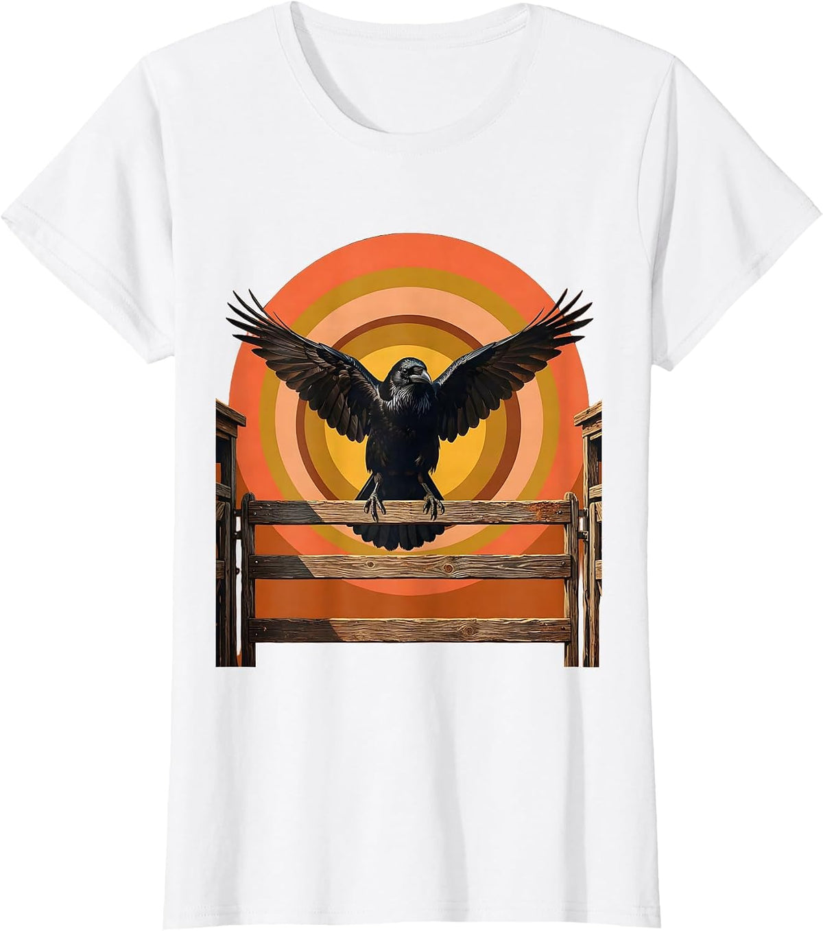 Crow on Rodeo Gate Western Graphic Design T-Shirt - White