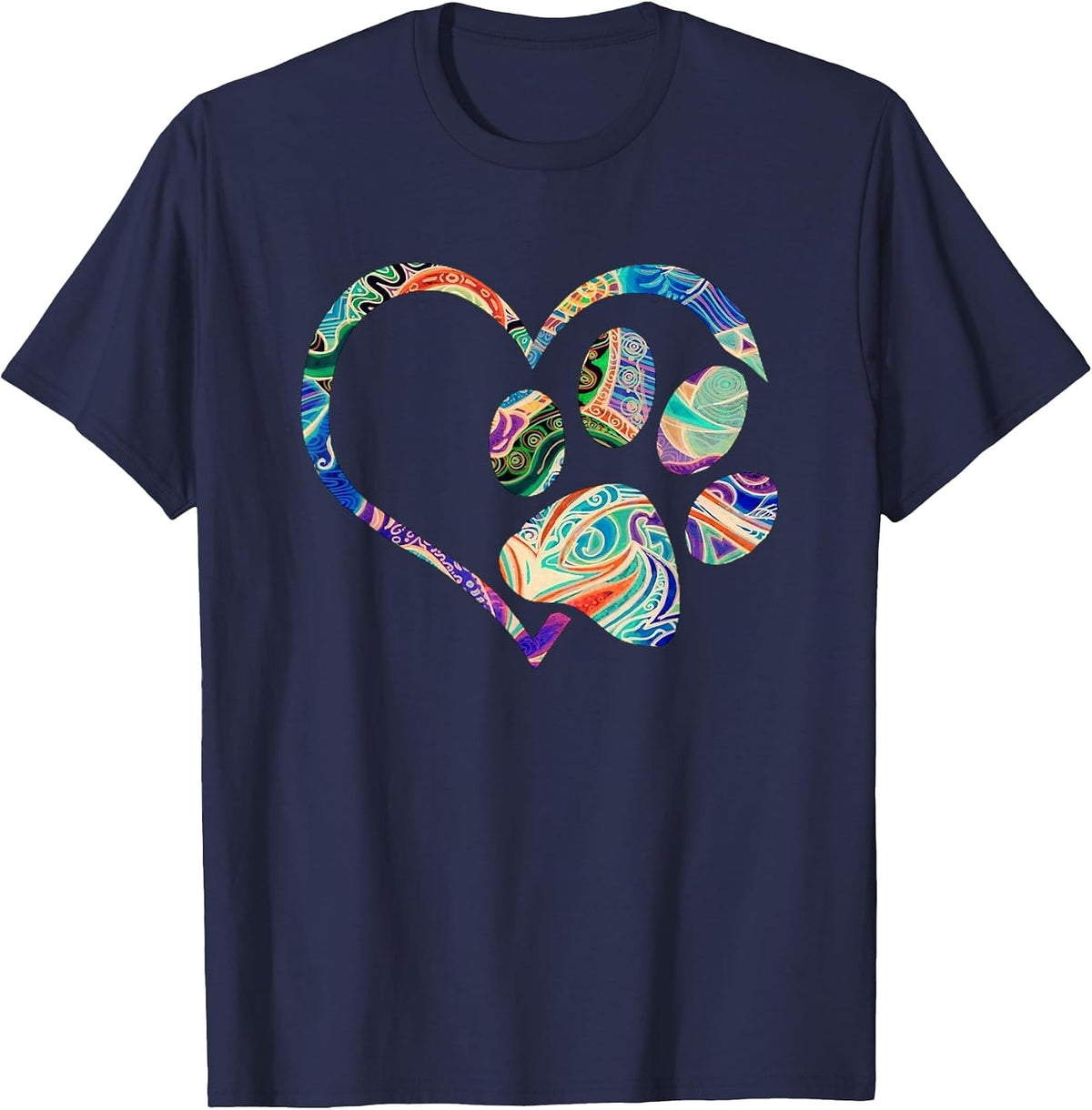Animal Rescue Shirt Dog Paw Print Tie Dye Rainbow Cute Cozy T-Shirt - Navy Blue