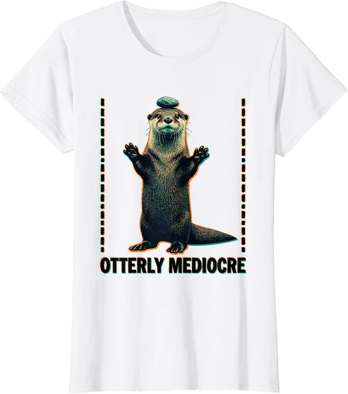 Women's Otterly Mediocre Risograph Otter Lover Pun Humor Gift T-Shirt - White