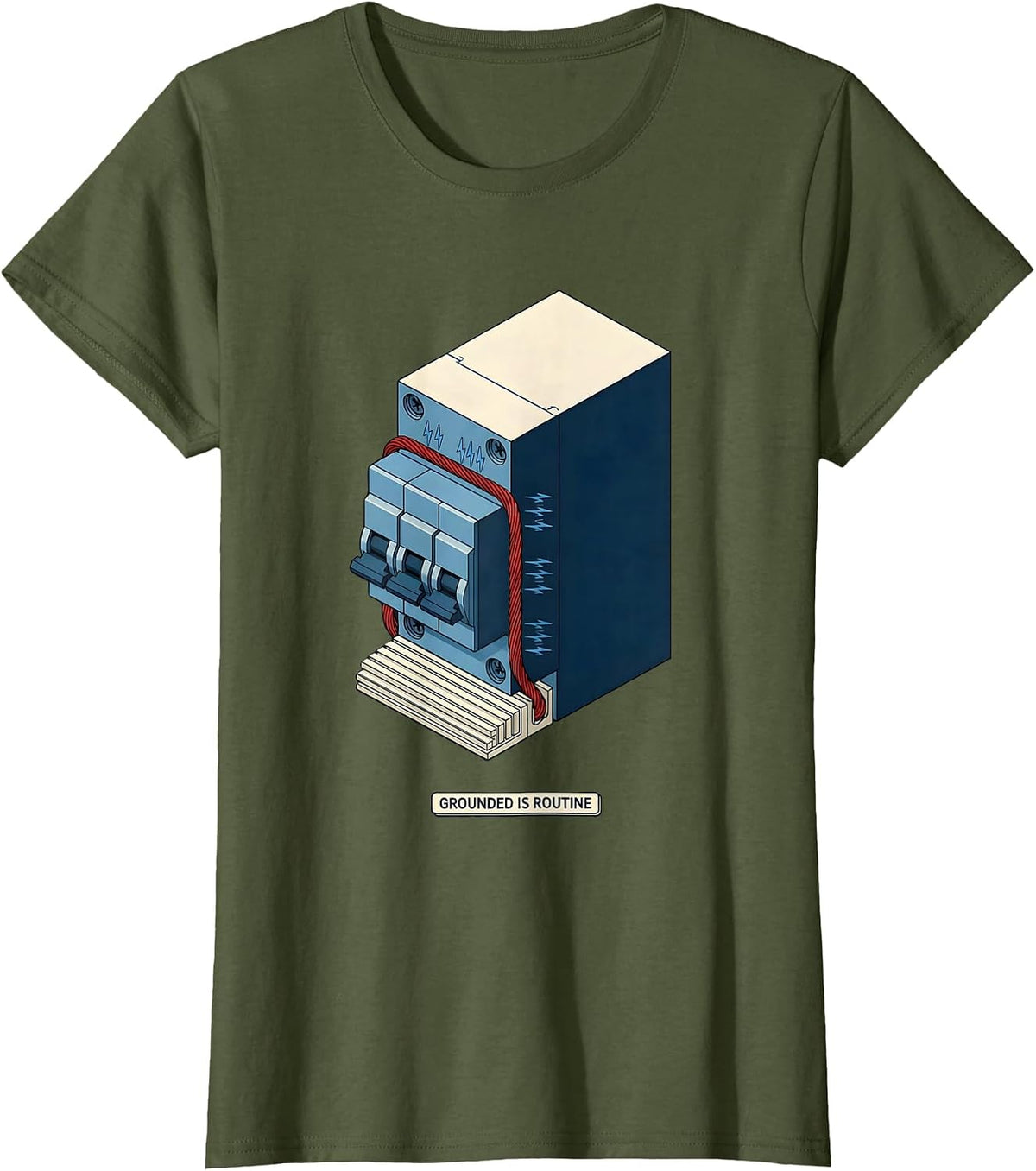 Women's Grounded Is Routine Funny Electrician Gift for Dad T-Shirt - Olive Green