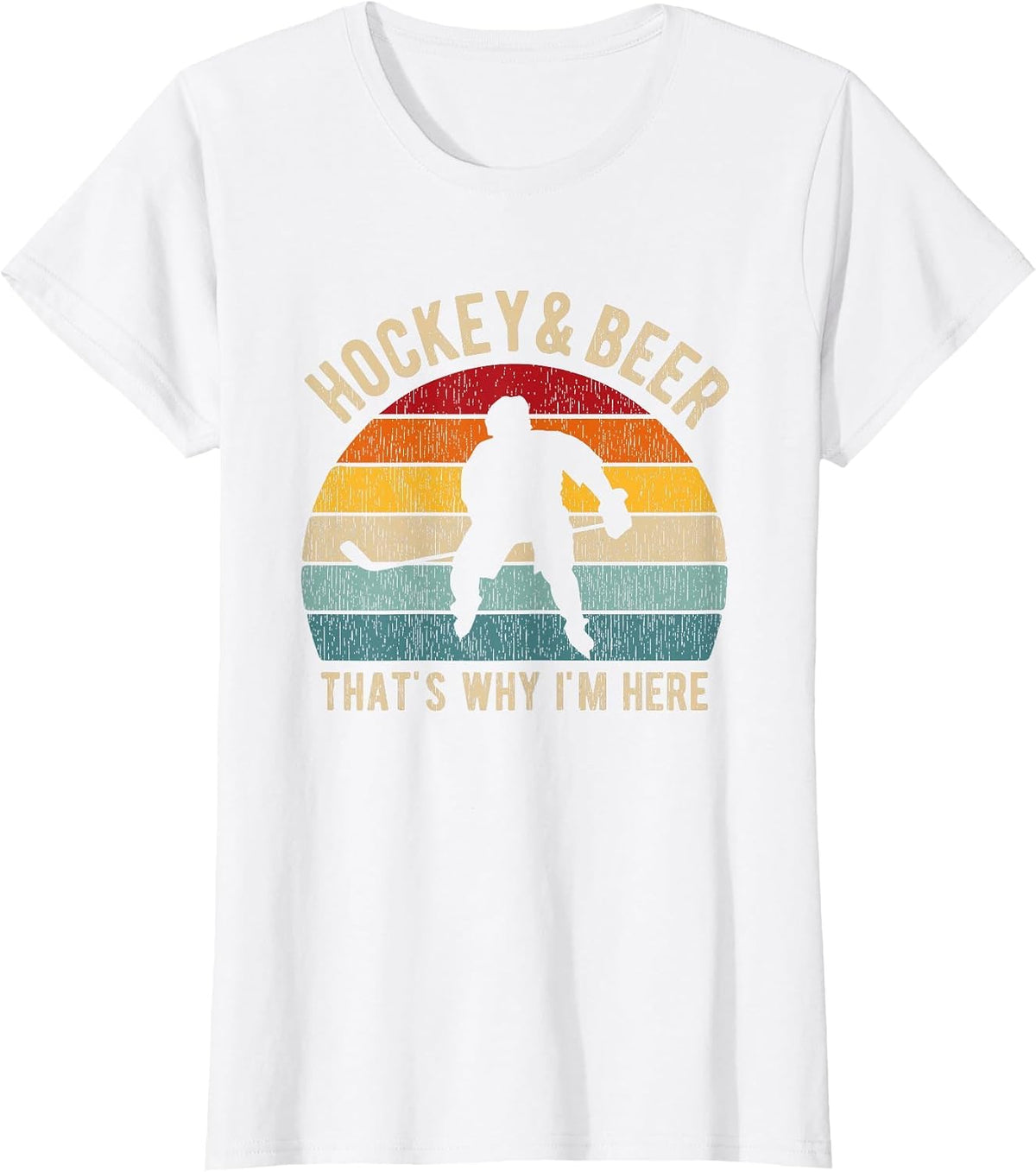 Distressed Hockey and Beer Funny Pun Hockey T-Shirt - White