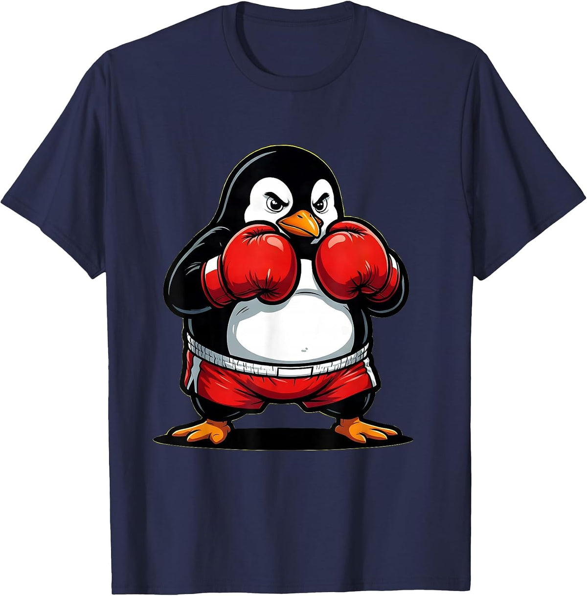 Penguin Boxer Fighting Stance Graphic Tee T-Shirt - Navy Blue