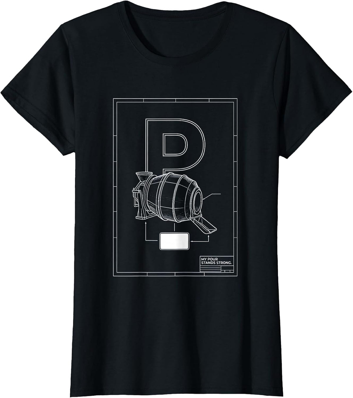 My Pour Stands Strong Technical Blueprint Construction T-Shirt - Black