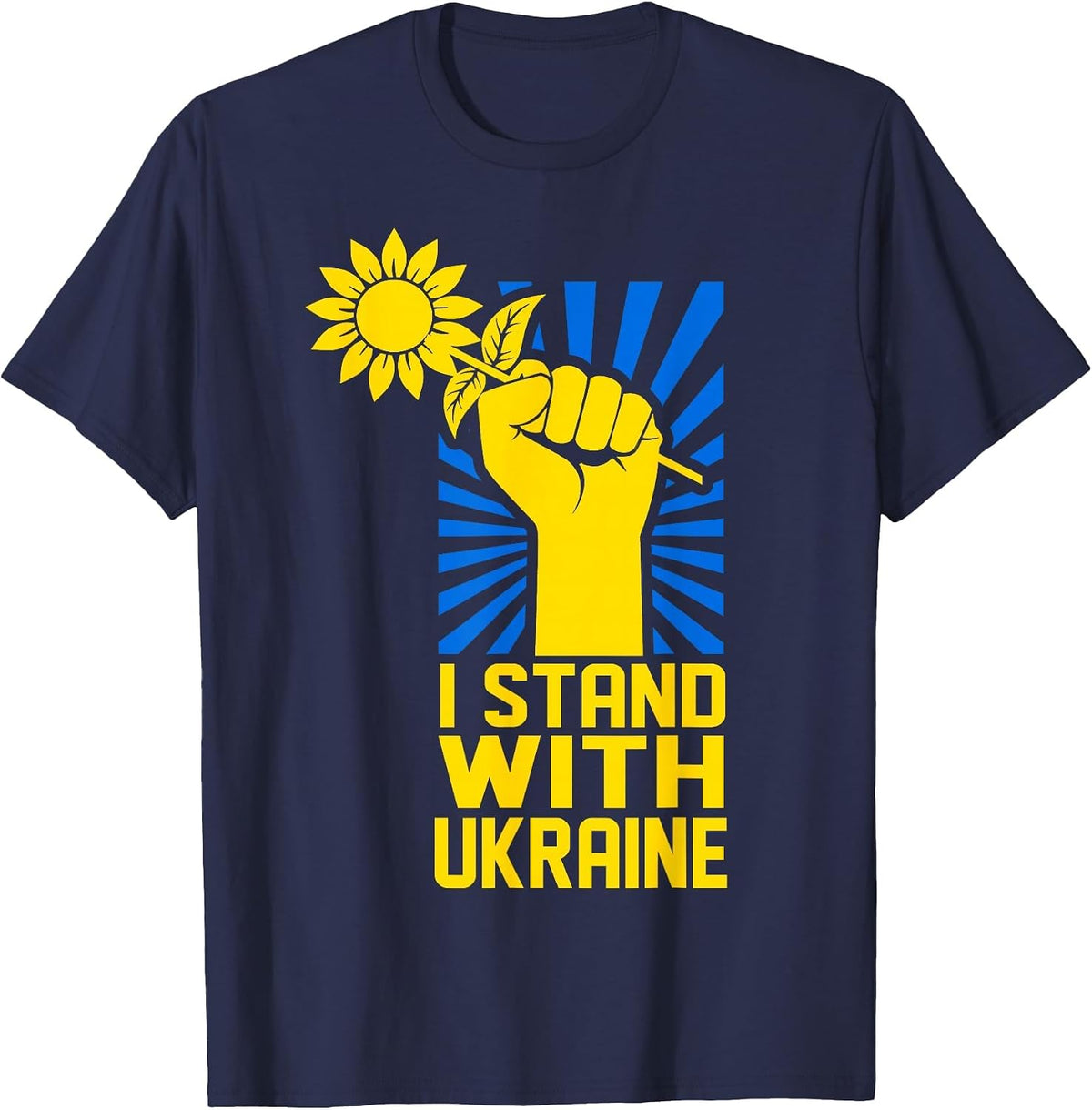 I Stand with Ukraine Sun-Flower Support Ukraine Ukrainian T-Shirt - Navy Blue