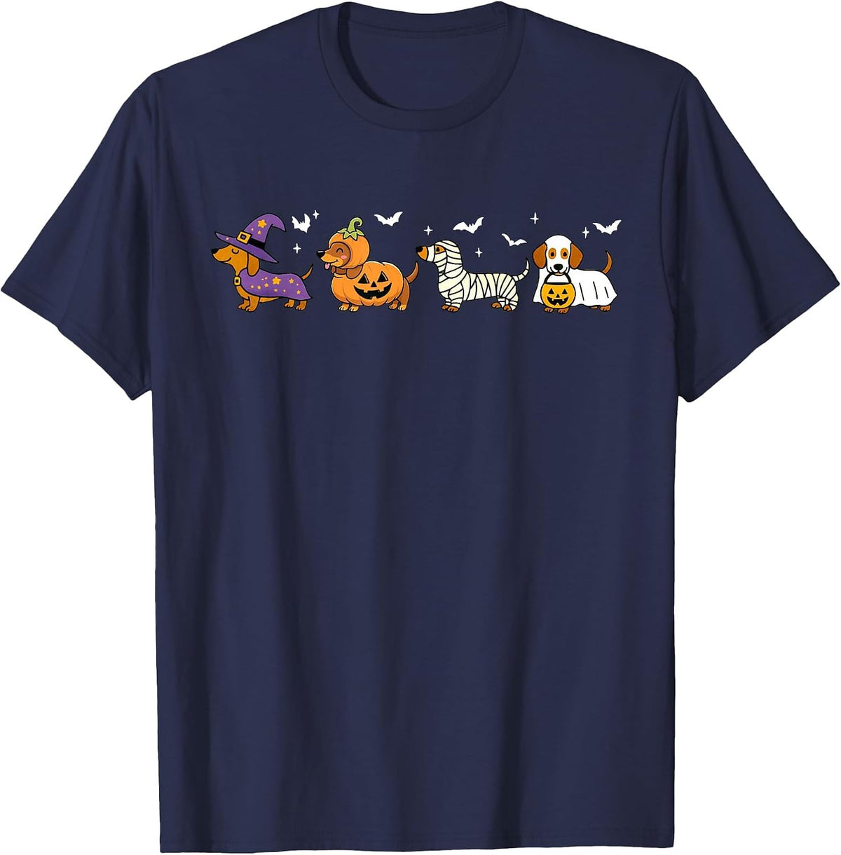 Cute Dachshund Ghost Pumpkin Dog Halloween Costume T-Shirt - Navy Blue