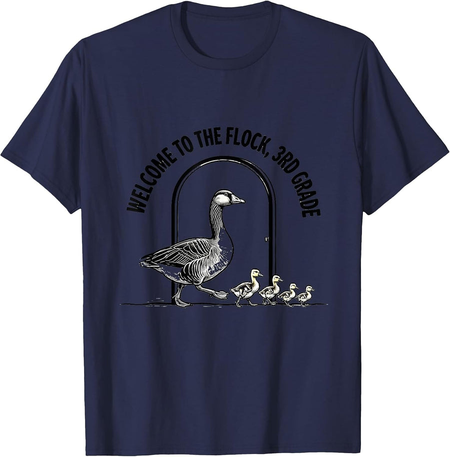 Welcome To The Flock 3rd Grade Funny Teacher Silly Goose T-Shirt - Navy Blue