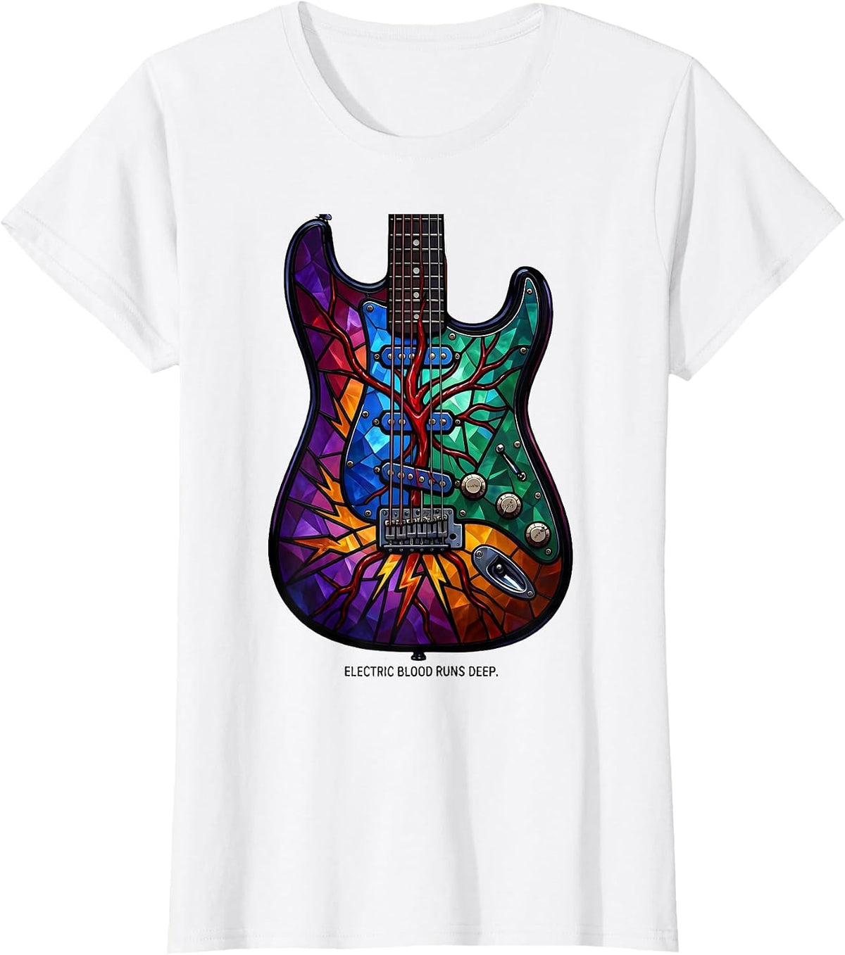 Electric Blood Runs Deep Rock Music Design T-Shirt - White