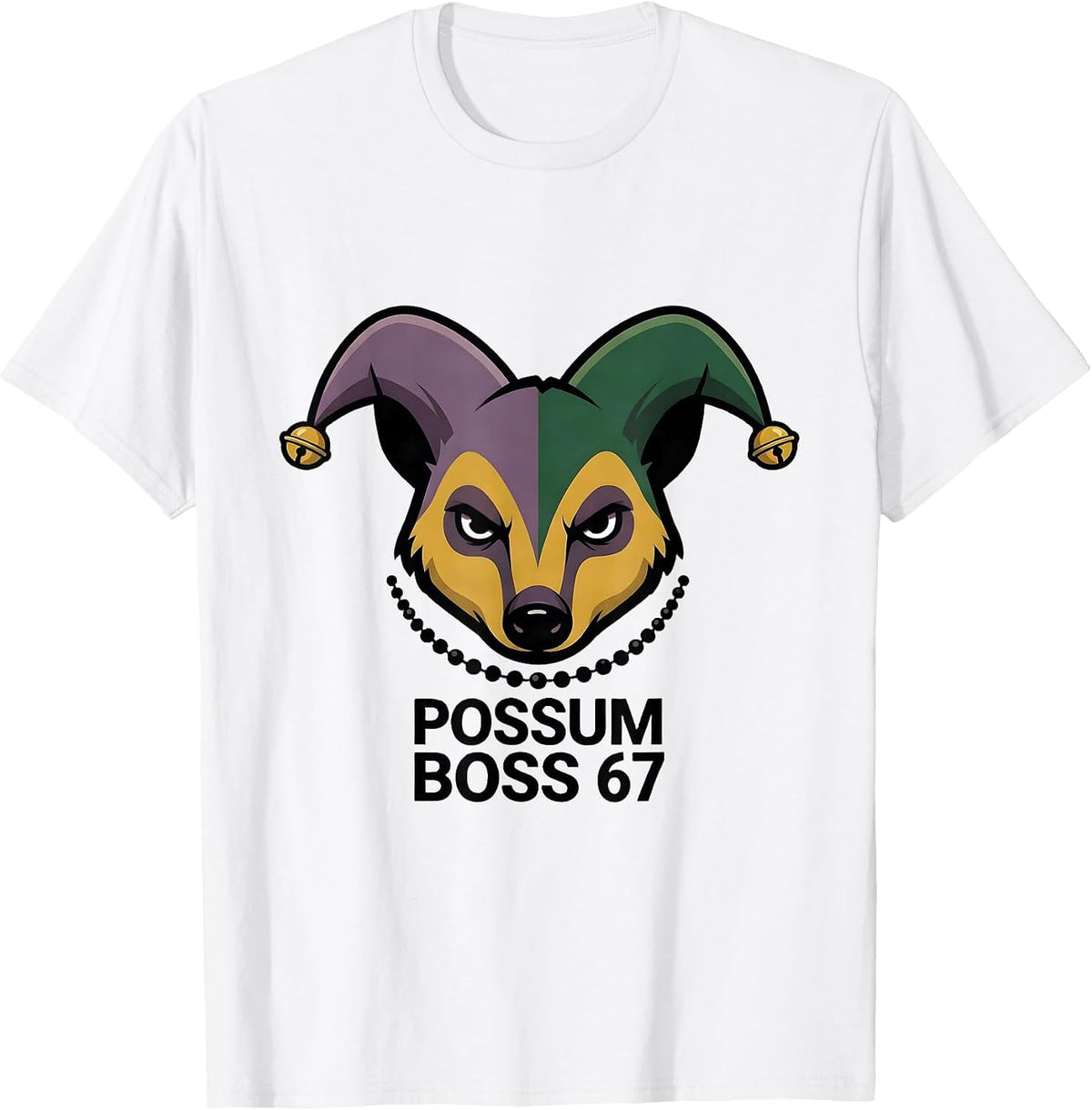 Men's Possum Boss 67 Editorial Conceptual Mardi Gras Six Seven T-Shirt - White