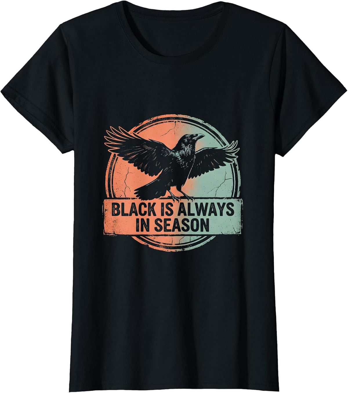 Women's Black Is Always In Season Crow Graphic Design T-Shirt - Black