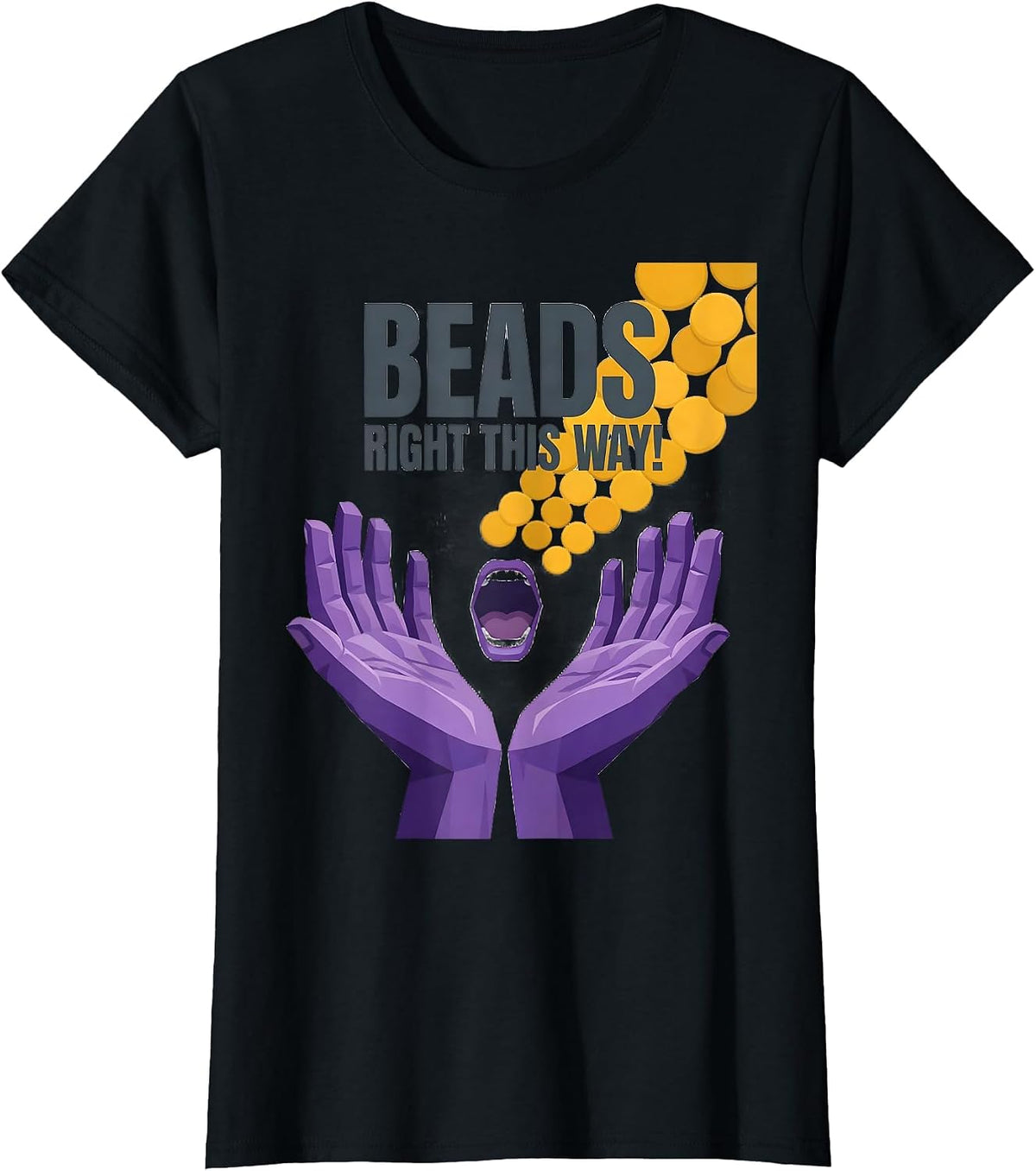 Women's Beads, Right This Way Funny Mardi Gras Carnival Party T-Shirt - Black