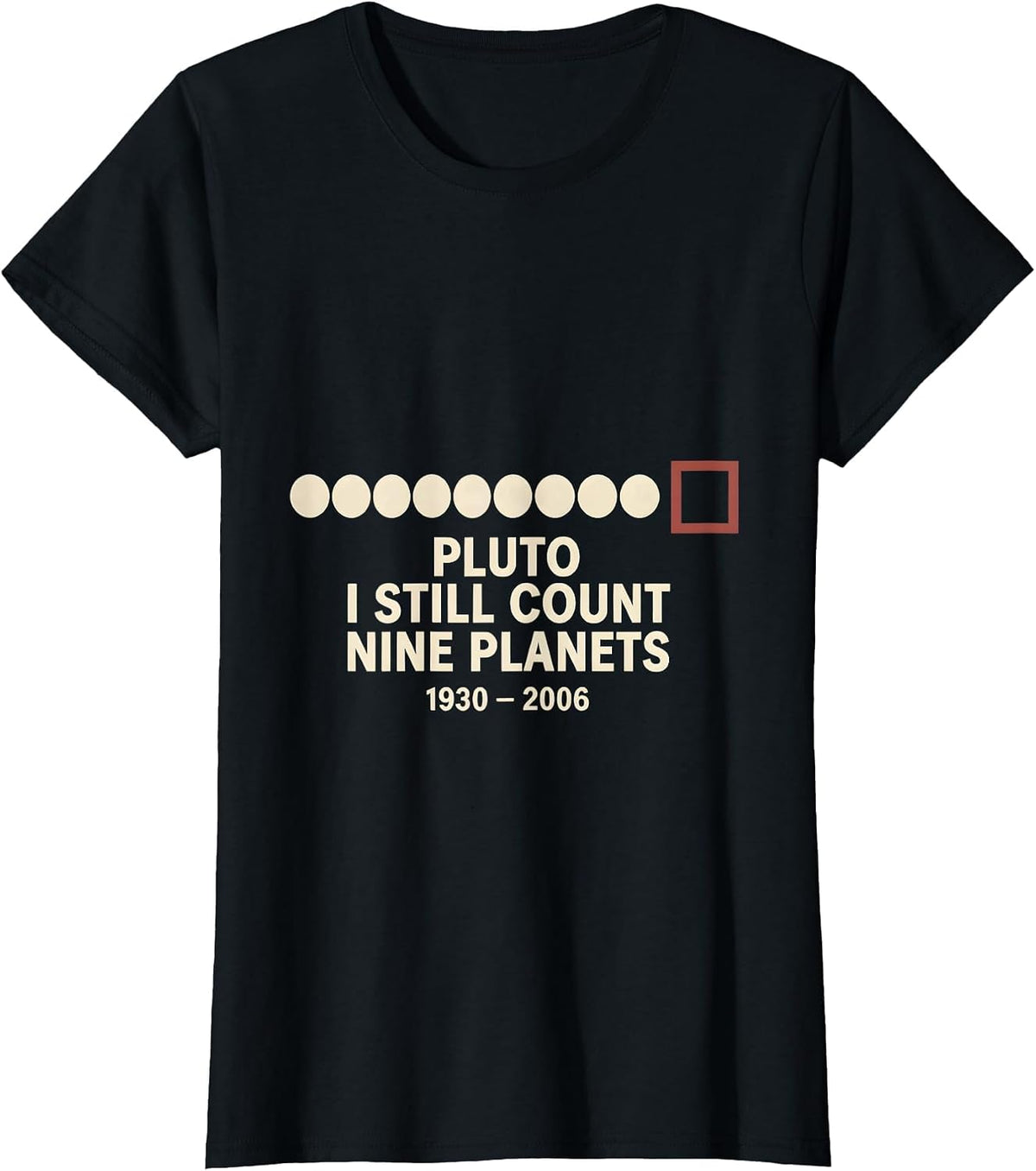 Pluto, I Still Count Nine Planets 1930-2006 Funny T-Shirt - Black