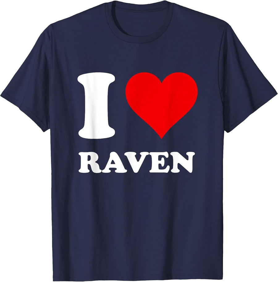 Red Heart I Love Raven T-Shirt - Navy Blue