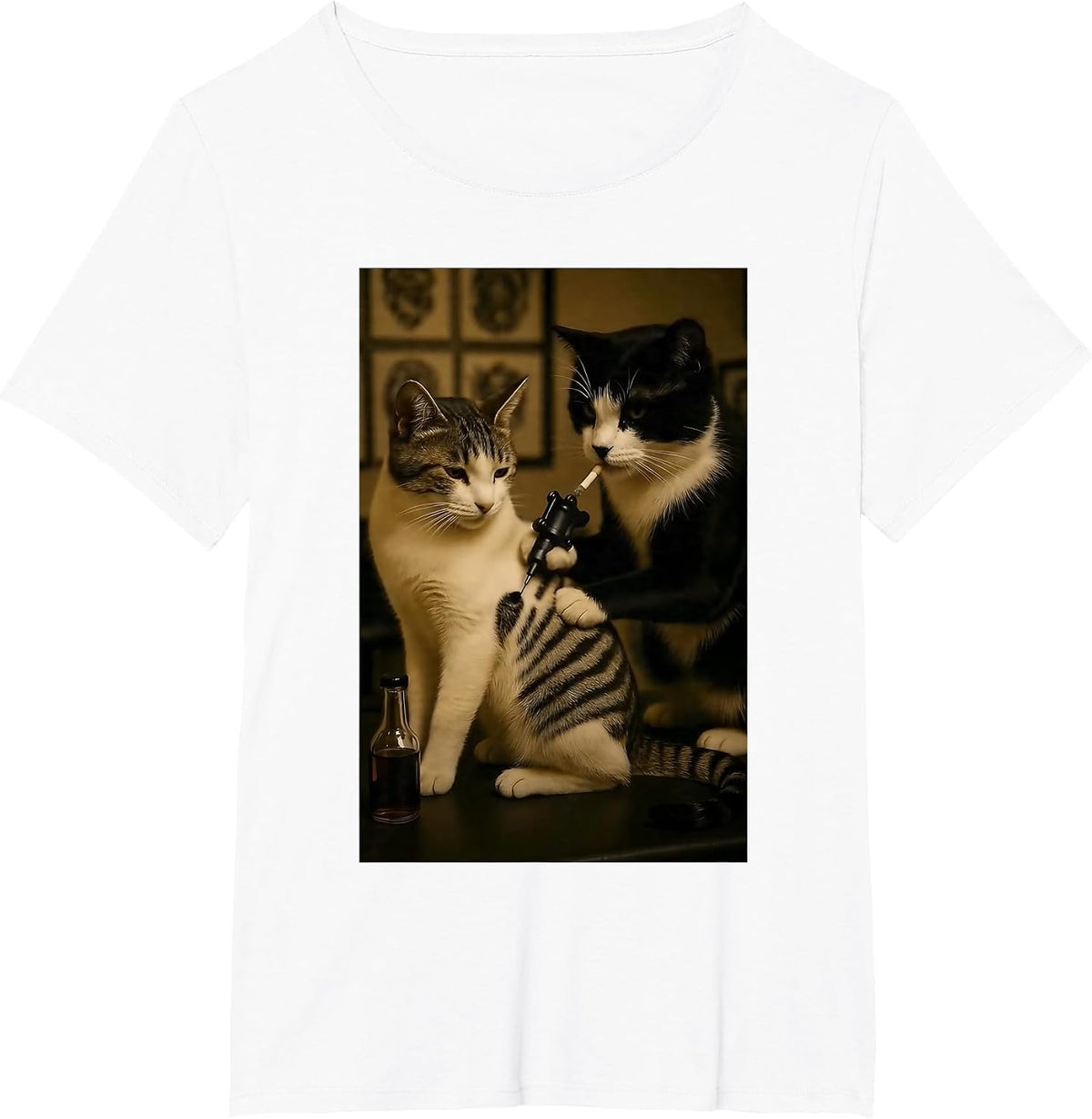Vintage Cat Smoking Tattoo Inked Kitty Artist Funny Meme T-Shirt - White