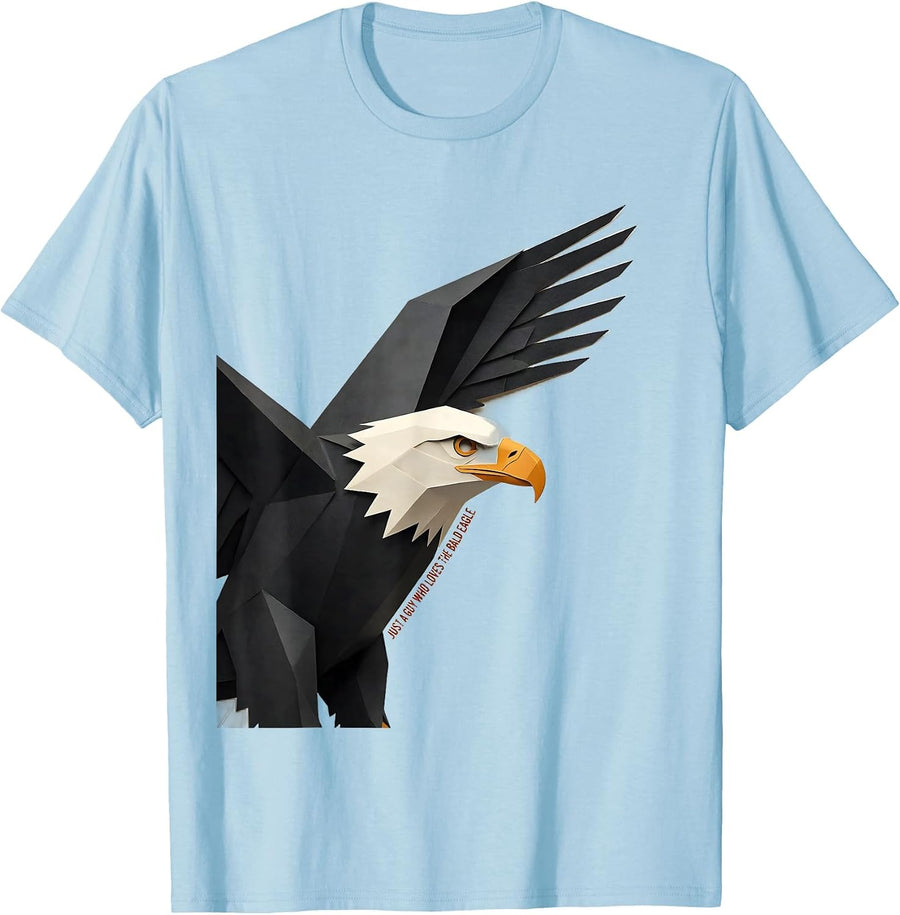 Men's Just A Guy Who Loves The Bald Eagle Retro Patriotic Novelty T-Shirt - Baby Blue