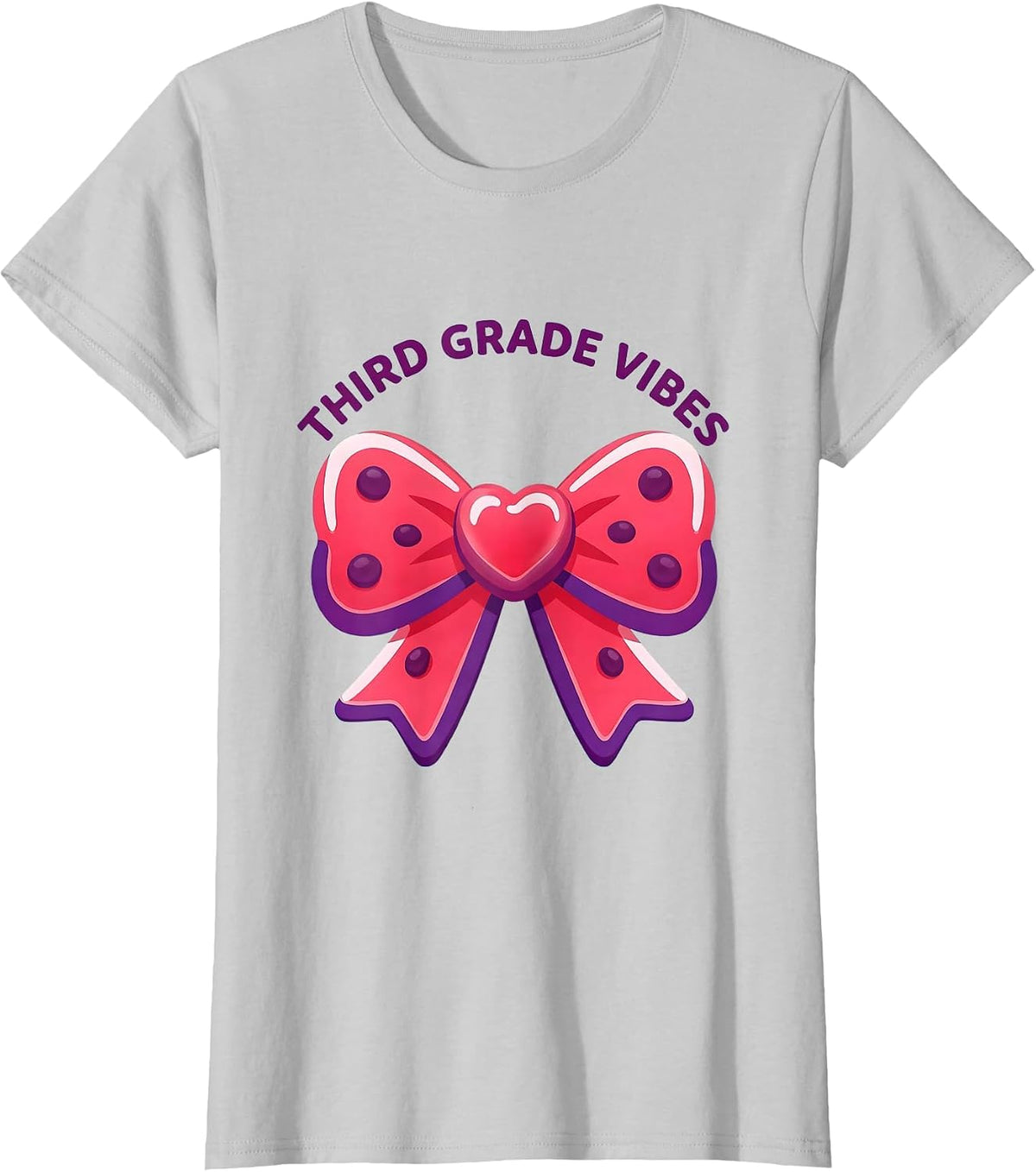 Third Grade Vibes Gummy Bow Back To School Girl Teacher T-Shirt - Silver Grey