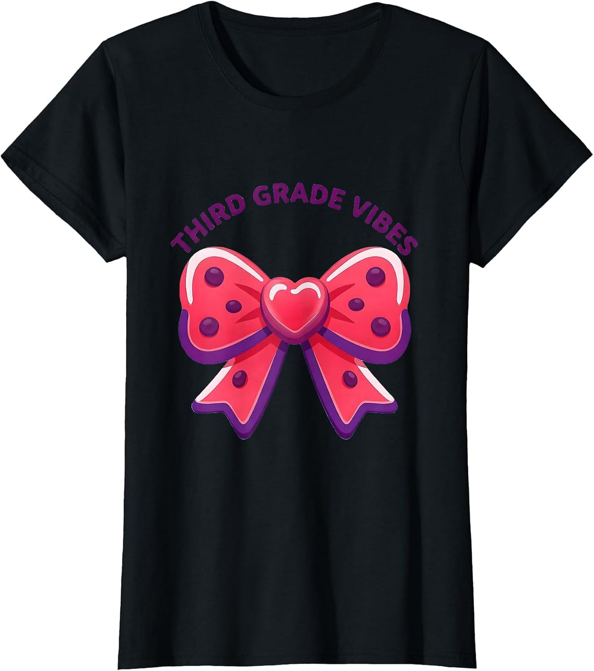 Third Grade Vibes Gummy Bow Back To School Girl Teacher T-Shirt - Black