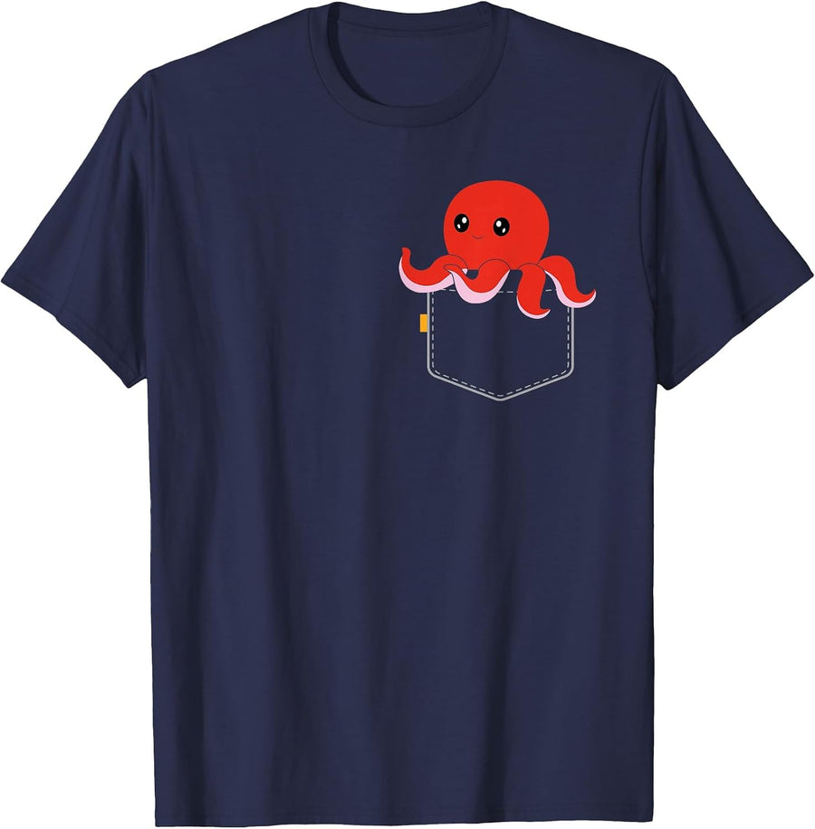 Pocket Octopus - Sea Animal Lover Scuba Diver Marine Biology T-Shirt - Navy Blue