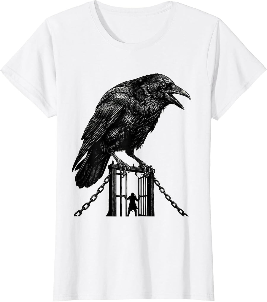 Women's Funny F-Caw-F Crow Dark Humor Gothic Halloween T-Shirt - White