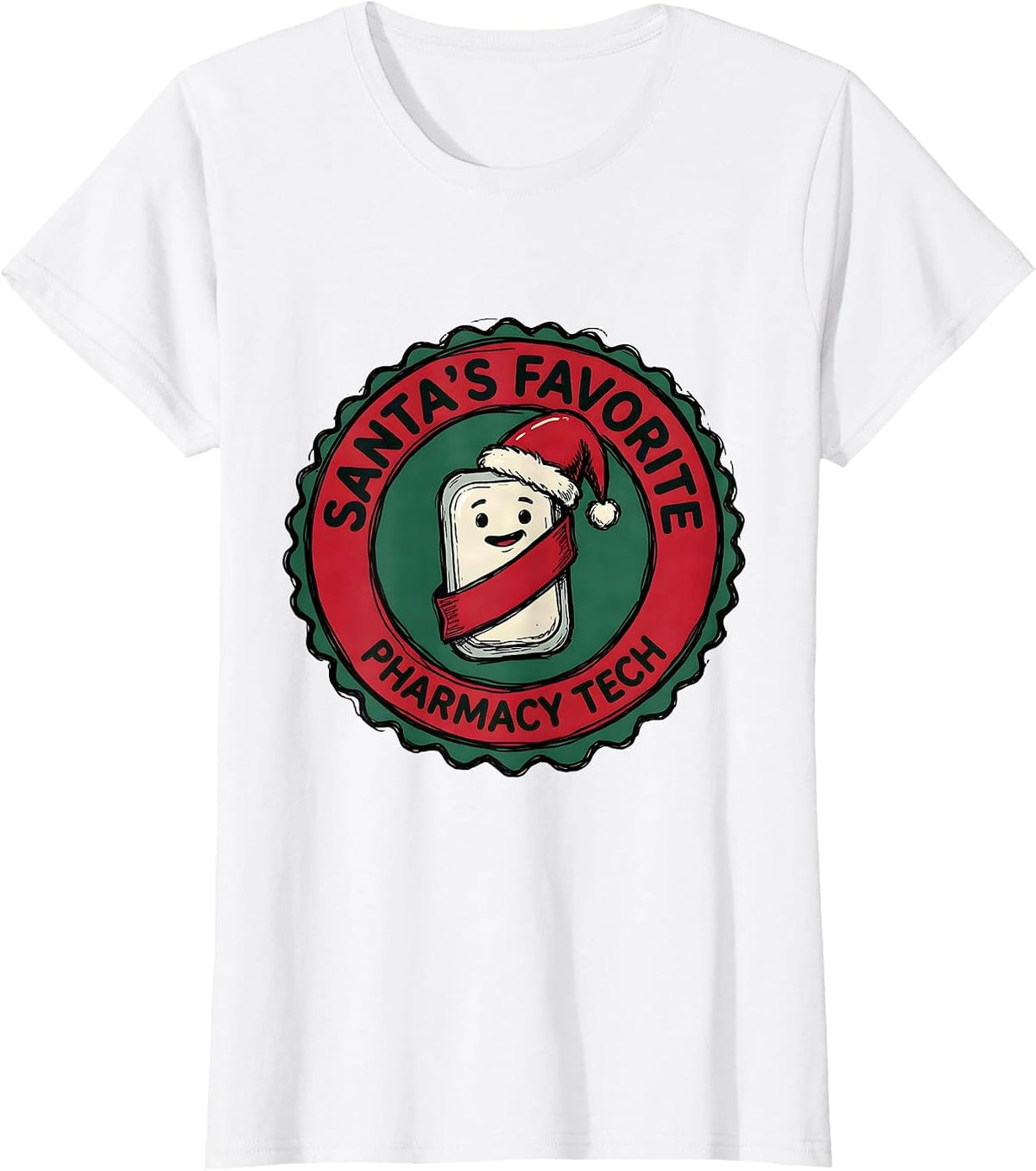Women's Santa's Favorite Pharmacy Tech Funny Pharmacist Tech T-Shirt - White