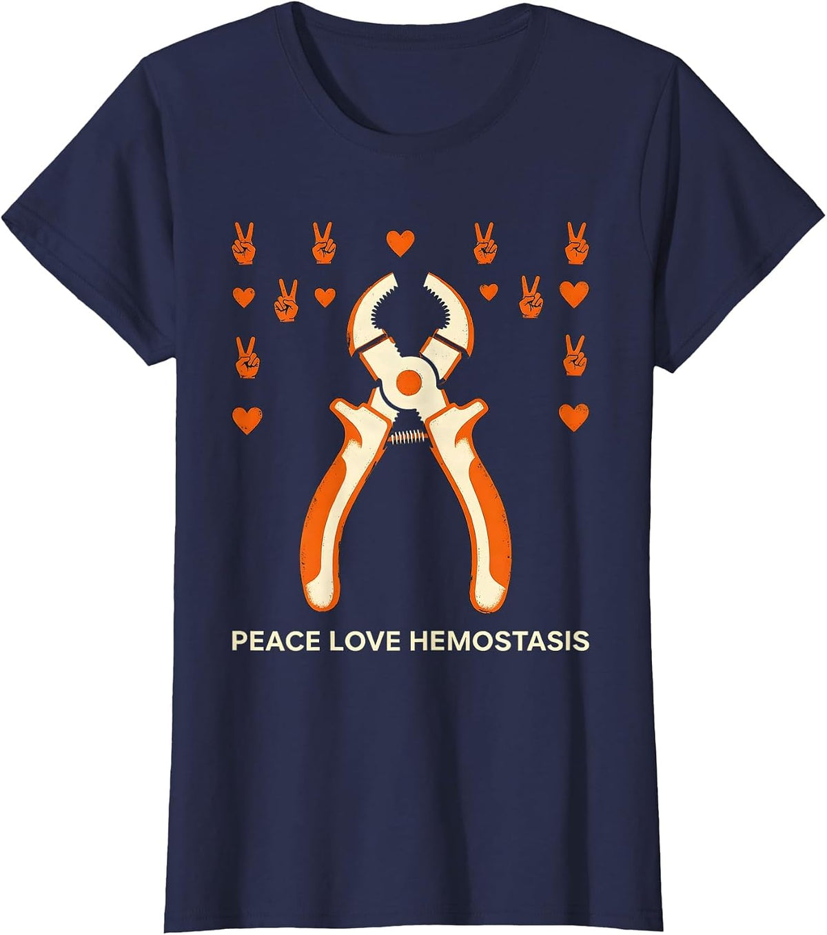 Women's Peace Love Hemostasis Stencil Graphic Surgical Tech Gift T-Shirt - Navy Blue