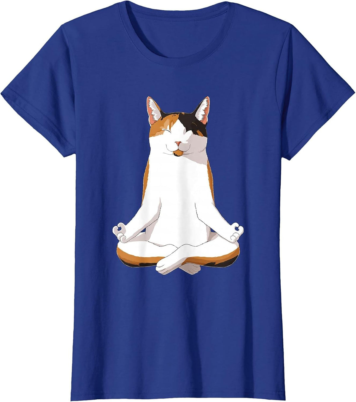 Funny Calico Cat Yoga Calico Cat T-Shirt - Royal Blue