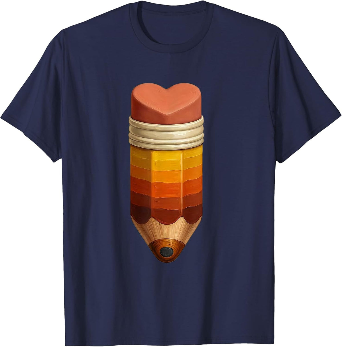 Men's Preschool Teacher Heart Eraser Pencil Graphic T-Shirt - Navy Blue