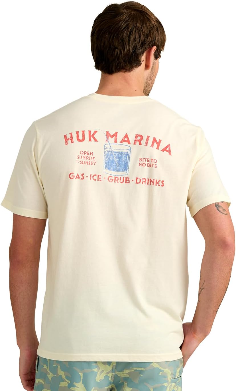HUK Men's Short Sleeve Performance Tee, Fishing T-Shirt for Men - Huk Marina - Egret